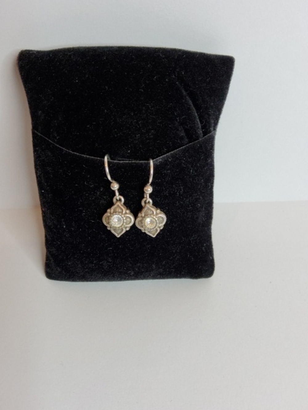 BRIGHTON Sterling Silver Filigree Drop Earrings with Crystal Accent